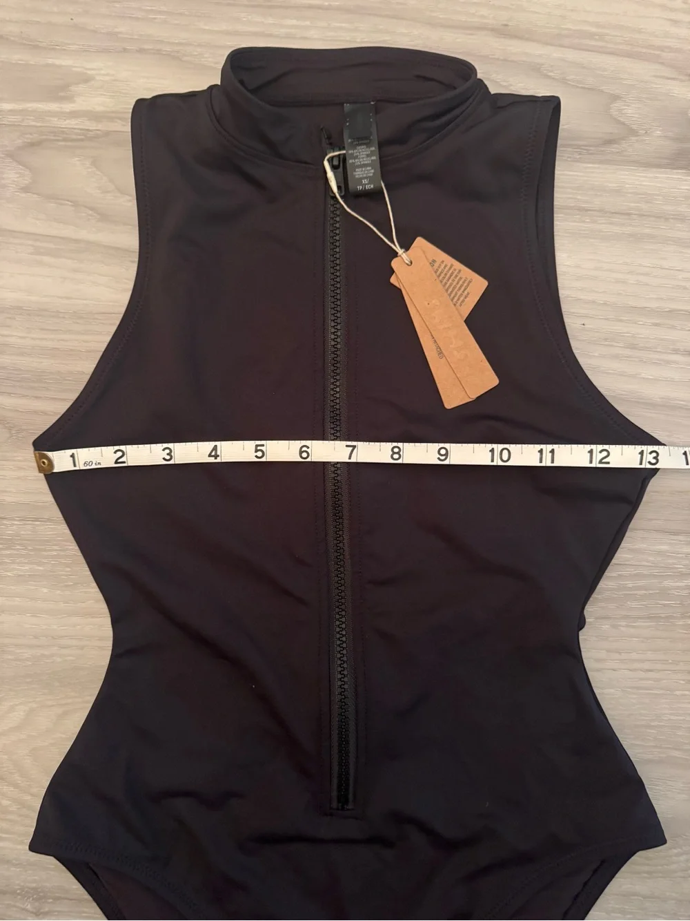 SKIMS | Recycled Swim Sleeveless One Piece | High Neck | Zip Up | Onyx | Size XS
